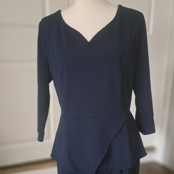 I Miusol Classy Navy Blue V-Neck 3/4 Sleeve Party Dress XL NWT - Picture 2 of 10